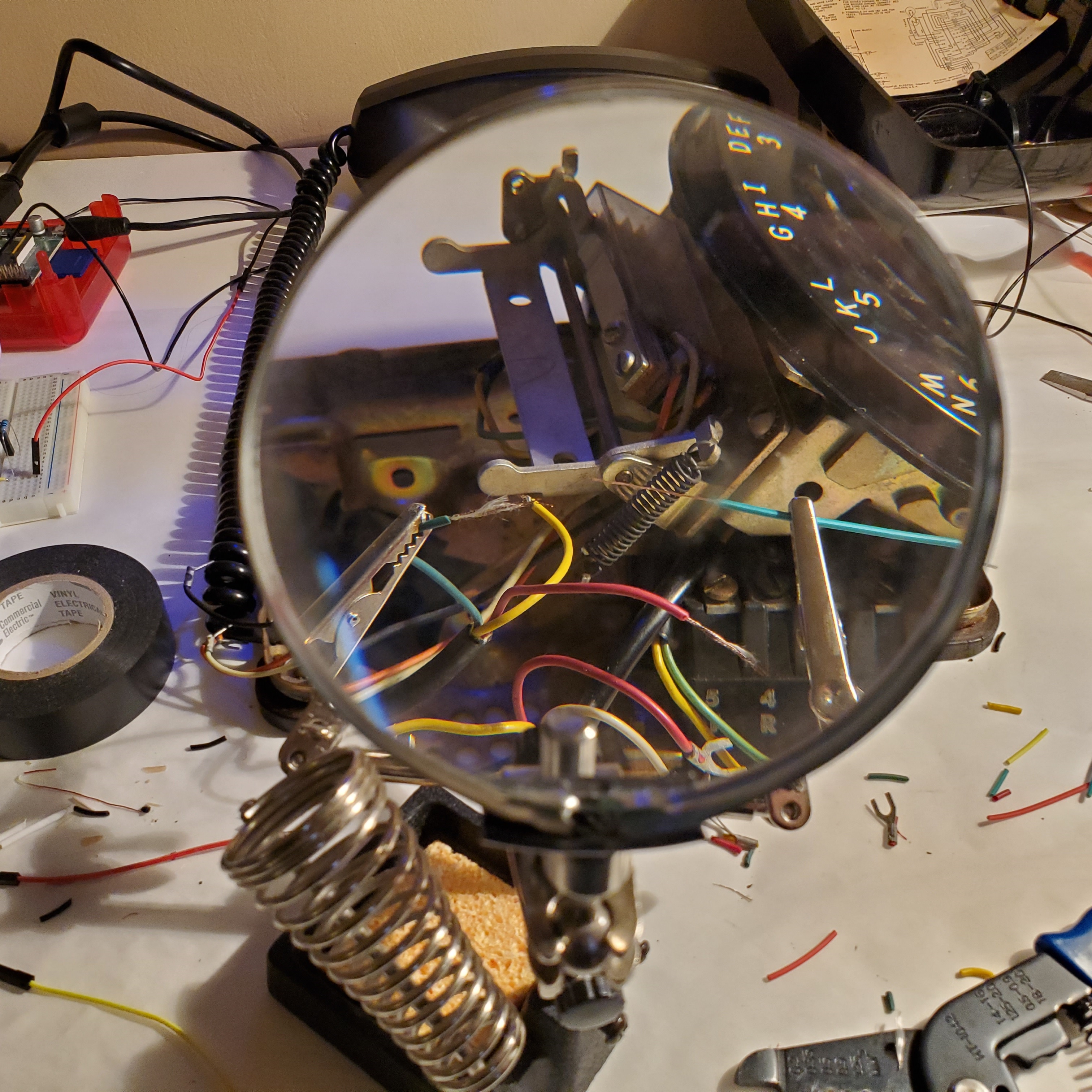 rotary phone wires being soldered
